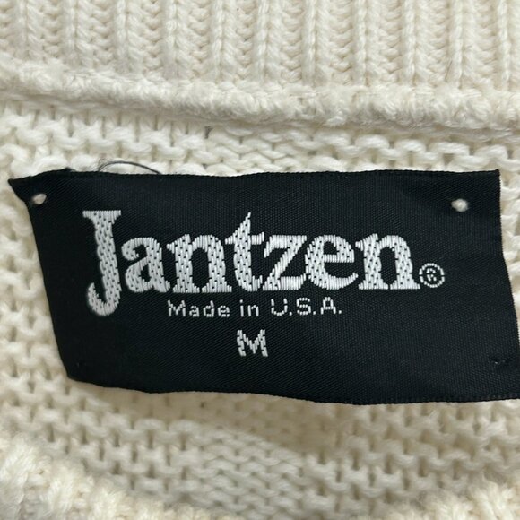 Jantzen Womens Ivory Cable Knit Crew Neck Sweater Size Medium Cozy Soft - Picture 6 of 9